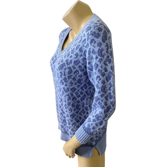 HEARTS OF PALM Womens Size Small Blue 3/4 Sleeve V Neck Animal Print Sweater - Picture 2 of 6